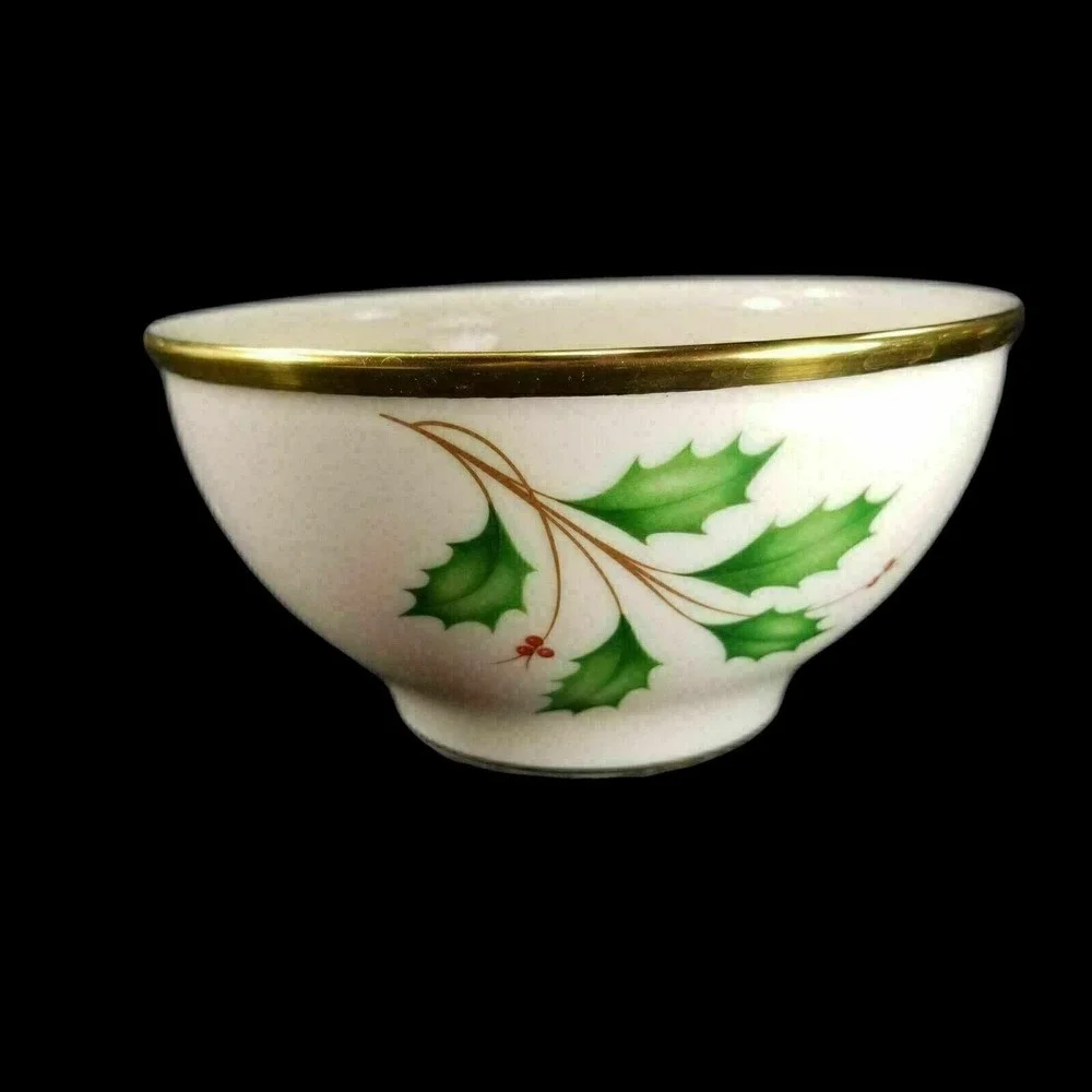 Lenox Holiday Collection 6‎ Inch Christmas Candy Snack Cookie Gold Trim Bowl